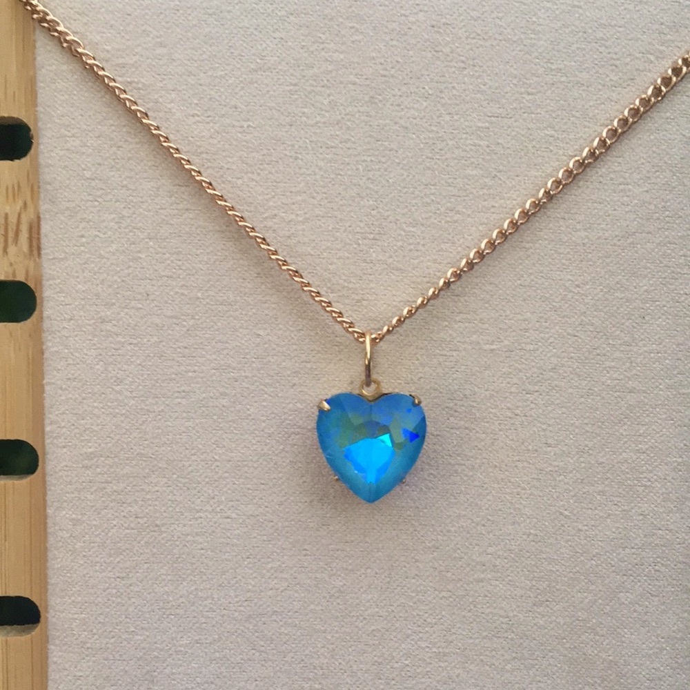 Light Sapphire Blue Aurora Borealis Crystal Heart Pendant Necklace